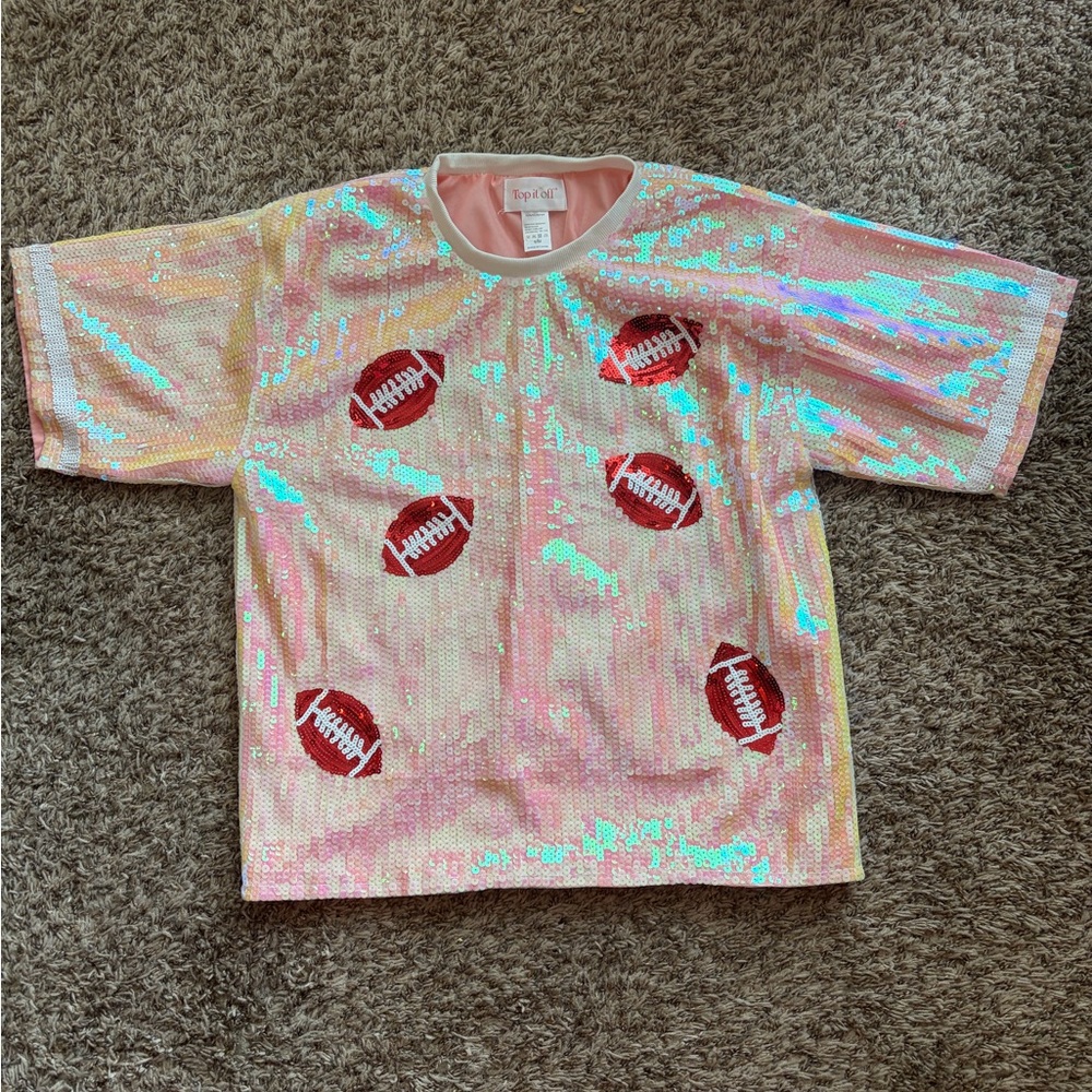 Sequin Pink Football Short-Sleeve Top Size S/M